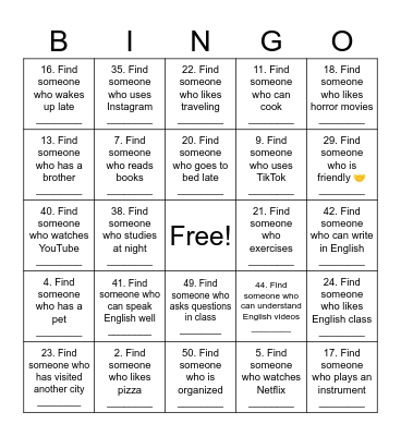 Find someone who....? Bingo Card