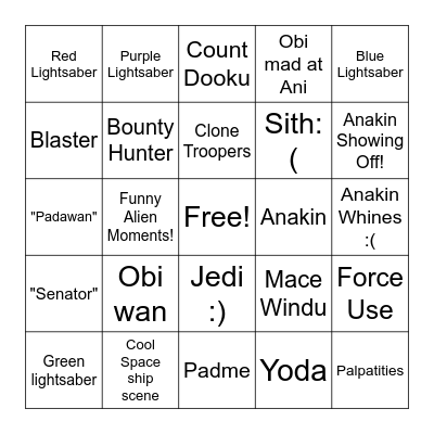 Star Wars 4-6 Bingo Card