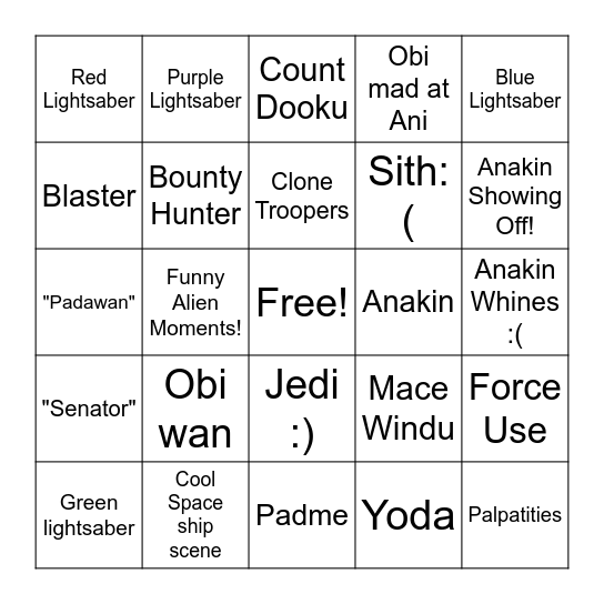Star Wars 4-6 Bingo Card