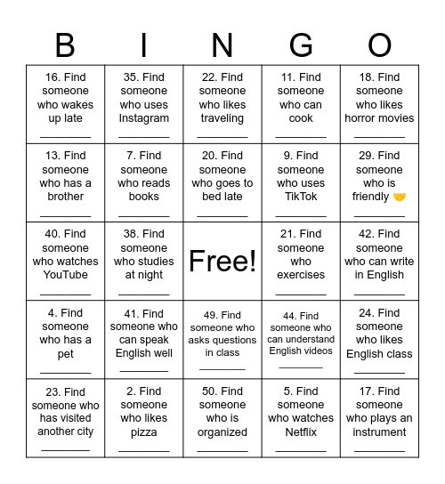 Find someone who....? Bingo Card