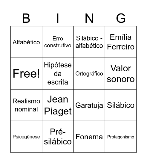 Alfabetização Bingo Card