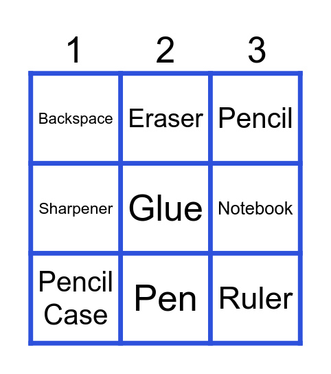 School Supplies Bingo Card