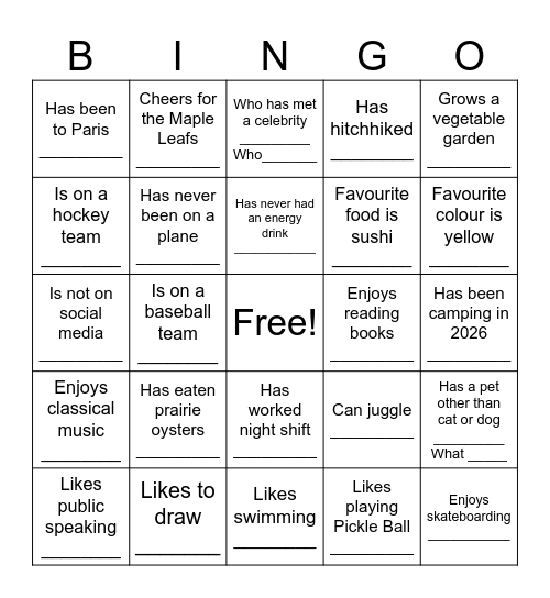 BINGO Challenge Bingo Card