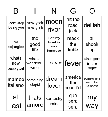 legends Bingo Card