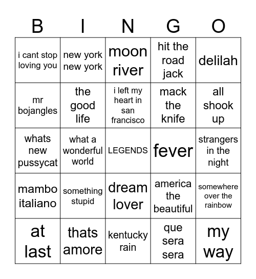 legends Bingo Card