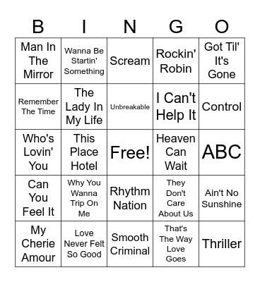 The Jacksons Bingo Card