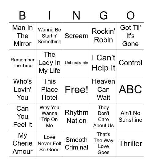 The Jacksons Bingo Card