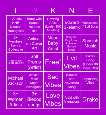 KNE Monthly Mix – May Bingo Card