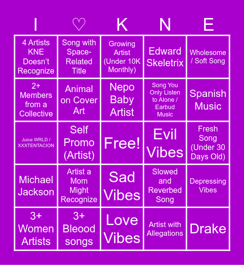KNE Monthly Mix – May Bingo Card