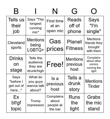 LVT Open Mic - Hosted by Tim Wolfe Bingo Card