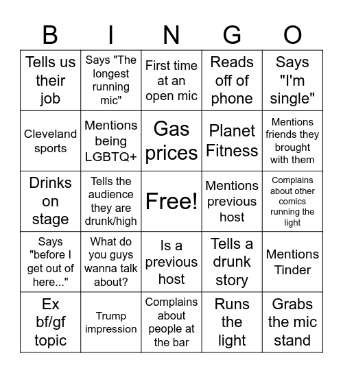 LVT Open Mic - Hosted by Tim Wolfe Bingo Card
