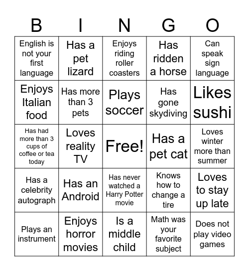 Untitled Bingo Card