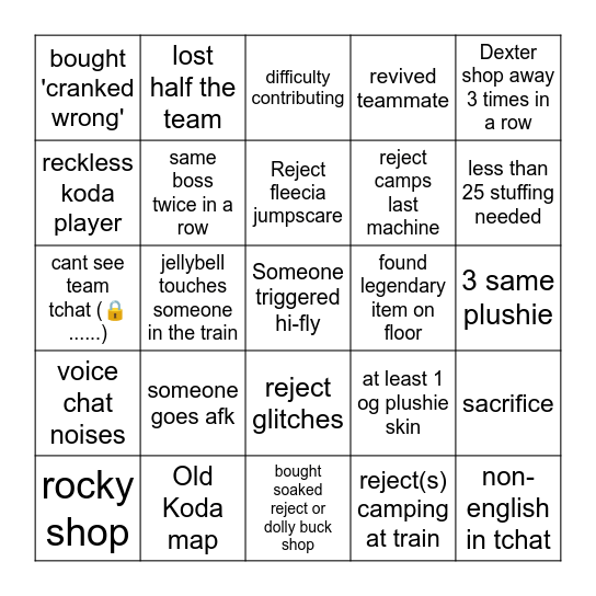 Dolly's Factory Bingo Card