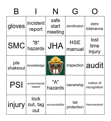 Bidwell's Safety Bingo Card