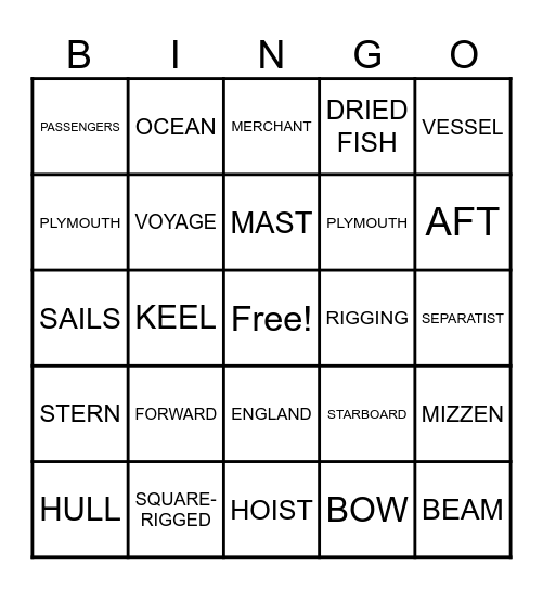 MAYFLOWER Bingo Card