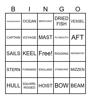 MAYFLOWER Bingo Card