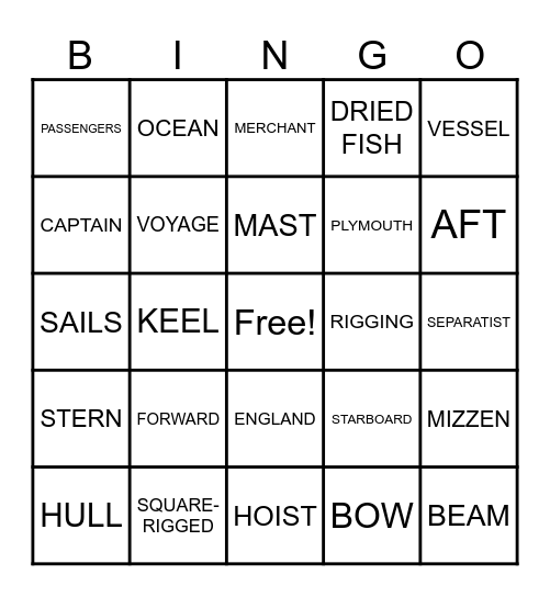 MAYFLOWER Bingo Card