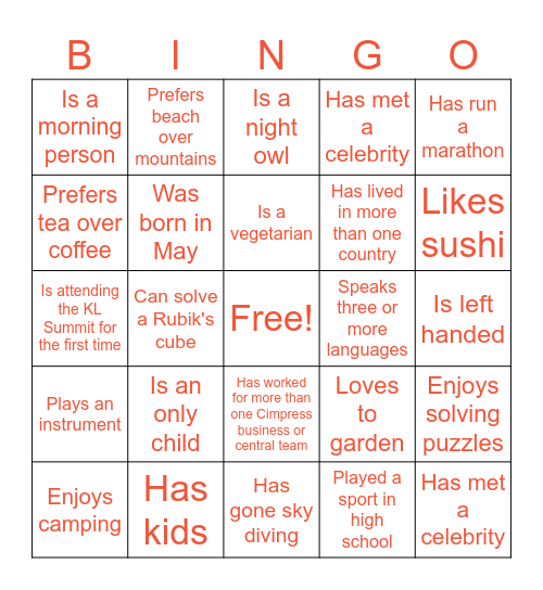 FY26 Key Leader Summit Human Bingo Card