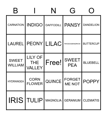 MAY FLOWERS Bingo Card