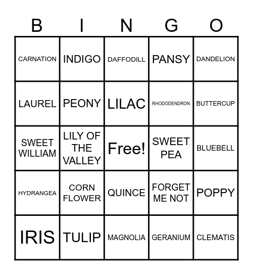 MAY FLOWERS Bingo Card