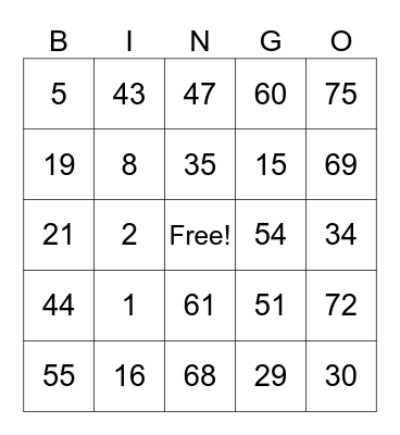 Untitled Bingo Card