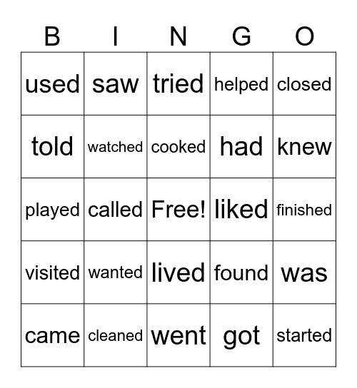 U2 - REGULAR VERB Bingo Card