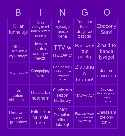 DBD: SURVIVOR 2v8 Bingo Card
