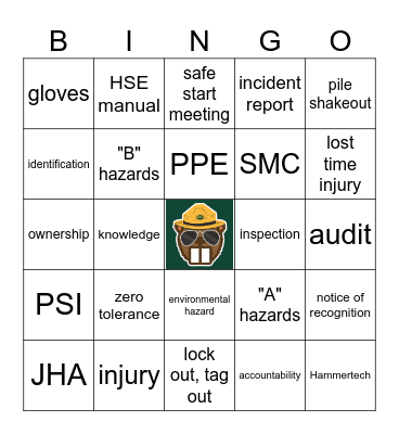 Bidwell's Safety Bingo Card
