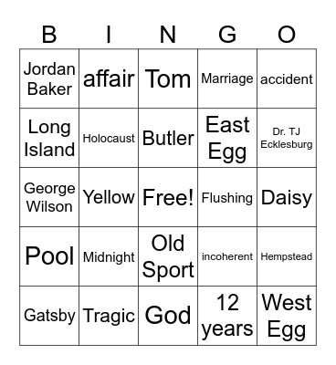 The Great Gatsby (Chapter 8) Bingo Card