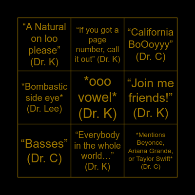 Choir Banquet Bingo Card