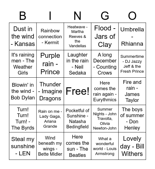 Weather & Seasons Bingo Card