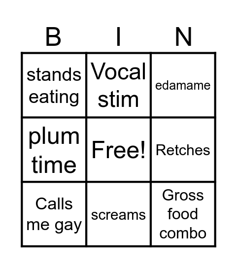 Sarah in the kitchen Bingo Card