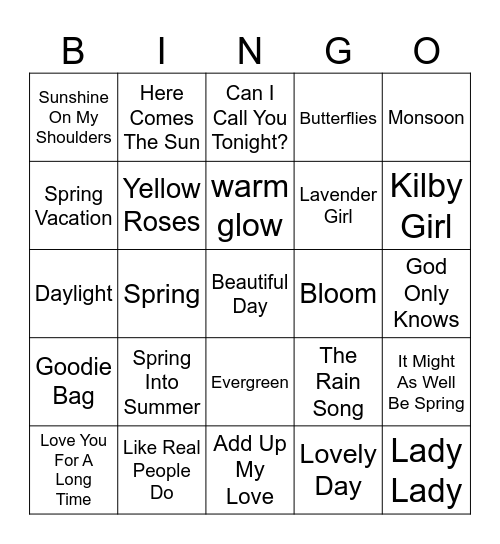 Whimsical Fairy Spring Bingo Card