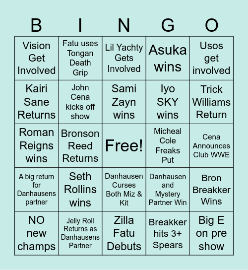 BACKLASH PREDICTIONS Bingo Card