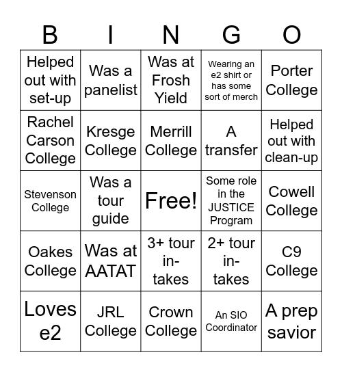 SIO Bingo Card