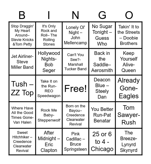 Time To Rock 3! Bingo Card