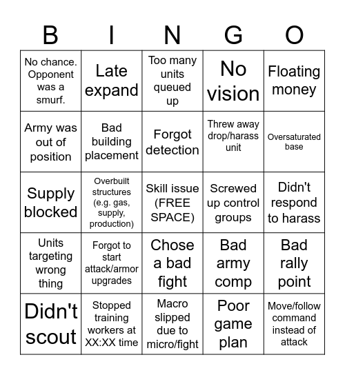 Hey, can you watch my SC2 replay? Bingo Card