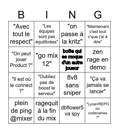 Highlander France Bingo Card