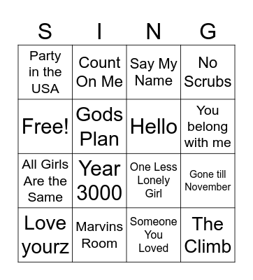 SINGO Bingo Card