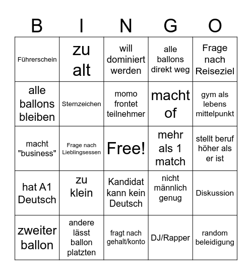 Ballon Date Bingo Card