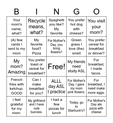 ASL Bingo Card