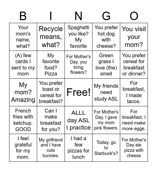ASL Bingo Card