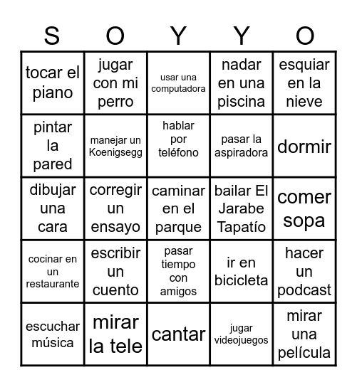 Tiempo Libre #2 Bingo Card