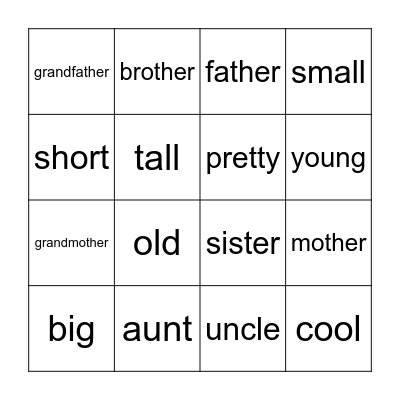 My family Bingo Card