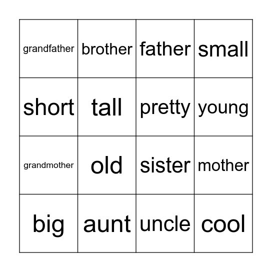 My family Bingo Card