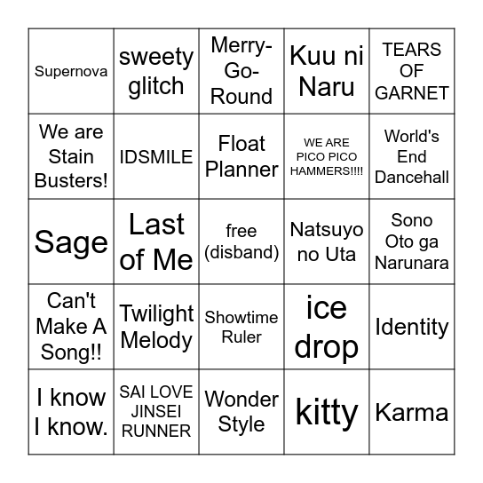 ntk's first cc test bingo!! Bingo Card