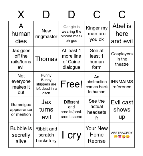 TADC Finale Bingo Card