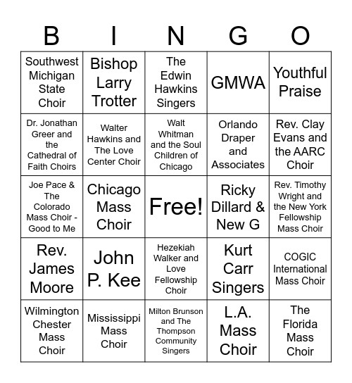 GOSPEL CHIORS Bingo Card