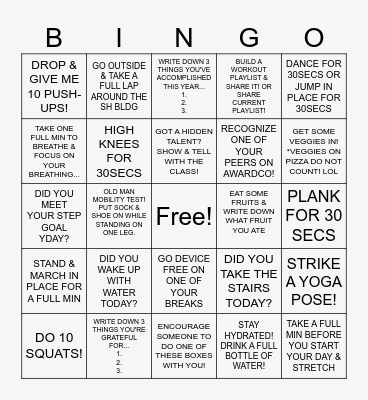 BE WELL BINGO Card
