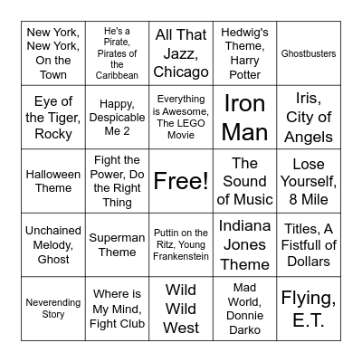 Round 3: Movie Songs Bingo Card